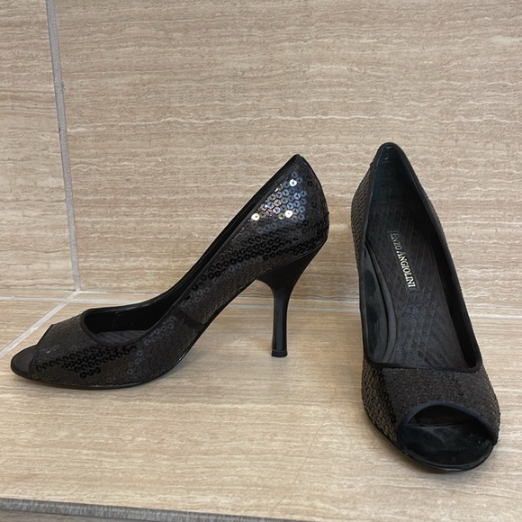 ENZO ANGIOLINI UEC Women’s Size 9.5 Black peep toe stiletto heel pumps sequins - Picture 5 of 12